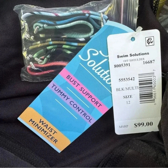 Swim Solutions Tummy-Control Off The Shoulder One Piece Swimsuit Size 12 NWT - Picture 10 of 12